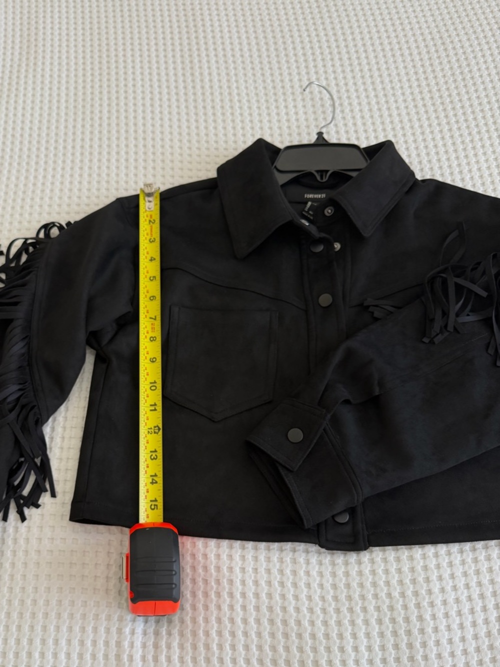 Women's Black Fringe Faux Suede Jacket - Picture 5 of 8